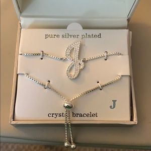Silver Crystal “J”initial adjustable bolo bracelet